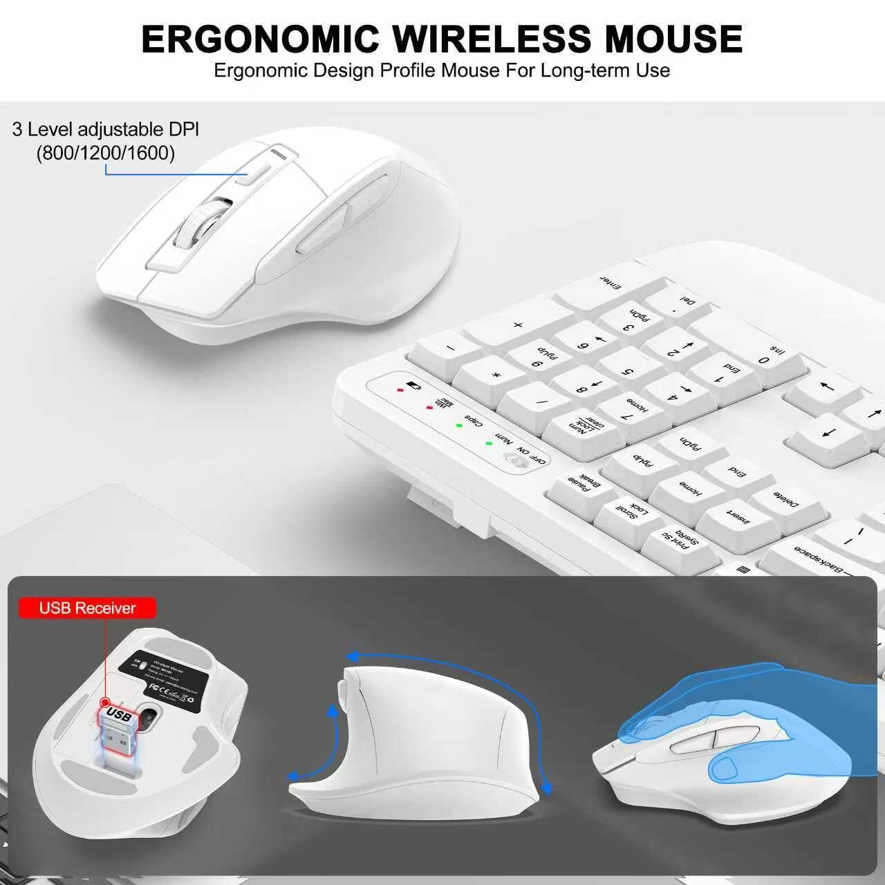 ERGONOMIC WIRELESS MOUSE  
Ergonomic Design Profile Mouse For Long-term Use  
3 Level adjustable DPI (800/1200/1600)  
USB Receiver