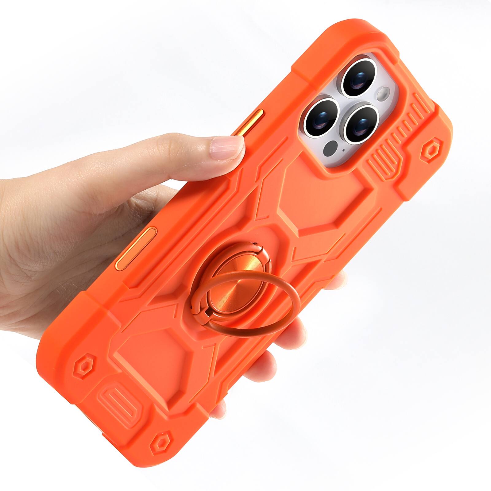 Angle. UUCOVER - Rugged Protective Case for Apple iPhone 15 Pro Max ,Shockproof Silicone+PC Case with 360° Rotating Ring Kickstand Cover - Orange.