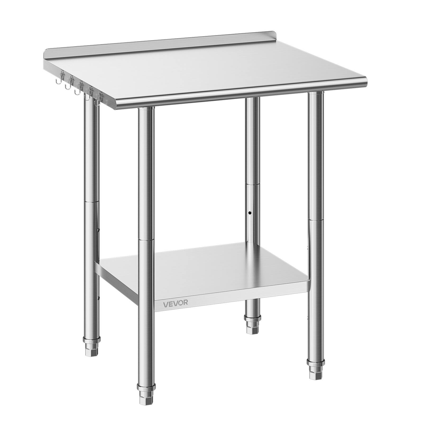 Front. VEVOR - Stainless Steel Work Table, 24x30 Inch Food Prep Table with Backsplash, Commercial Kitchen Workstation - Silver.