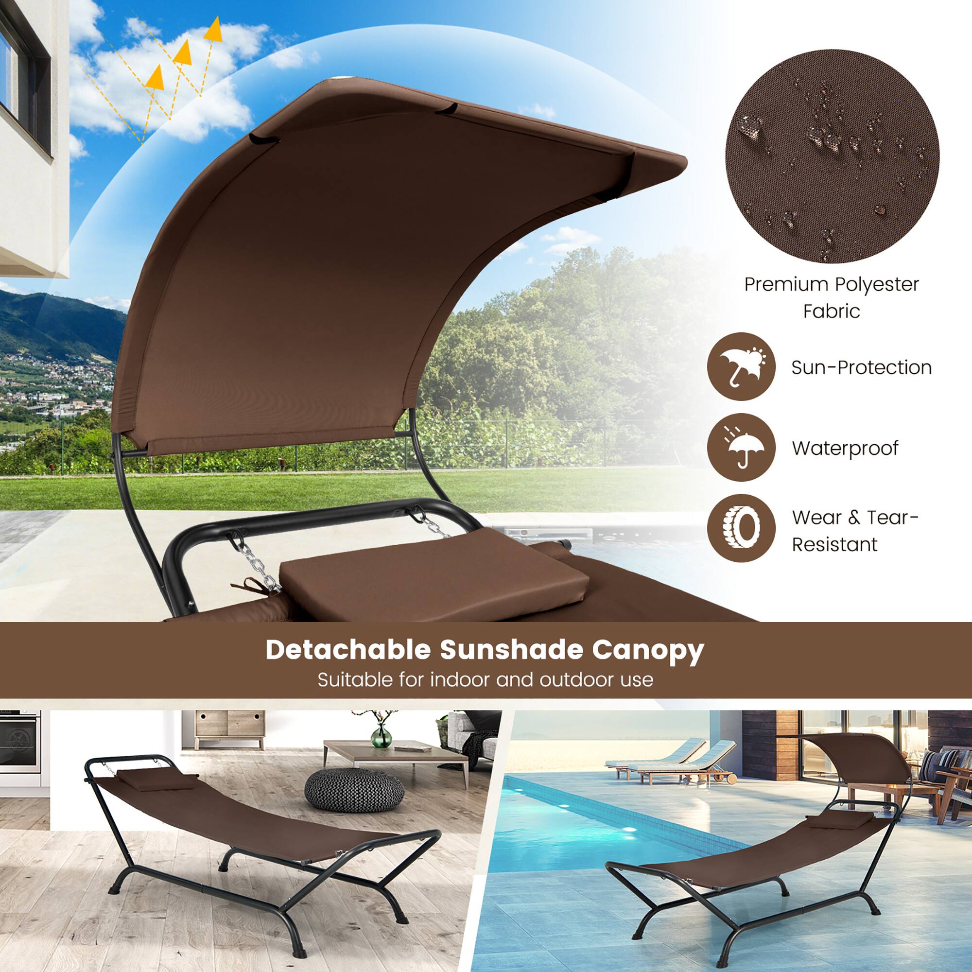 Detachable Sunshade Canopy, Suitable for indoor and outdoor use, Premium Polyester Fabric, Sun-Protection, Waterproof, Wear & Tear-Resistant