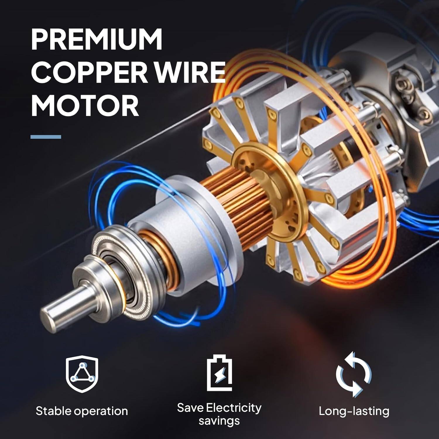 PREMIUM COPPER WIRE MOTOR

- Stable operation
- Save Electricity savings
- Long-lasting