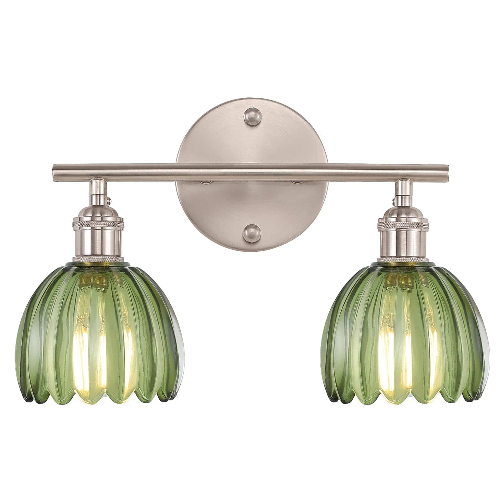 Earthley Blooms - Bathroom Light Fixtures 2-light Brass Vanity Wall Over Mirror With Clear Tulip Glass Shade For Bedroom Li - 2 Heads-Nickel Base-Tulip Green-Hardwired