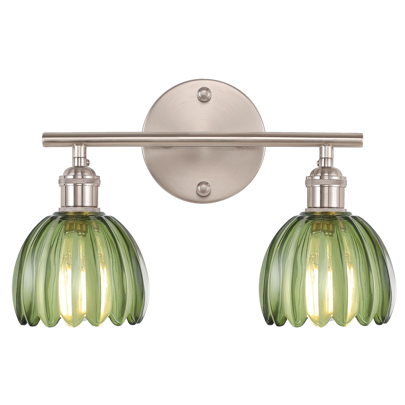 Earthley Blooms - Bathroom Light Fixtures 2-light Brass Vanity Wall Over Mirror With Clear Tulip Glass Shade For Bedroom Li - 2 Heads-Nickel Base-Tulip Green-Hardwired