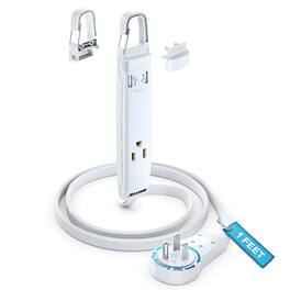 Maximm - 360° Rotating Flat Plug Extension Cord with USB Ports and a Removable Hook 1 ft (16 Gauge) UL Certified - White