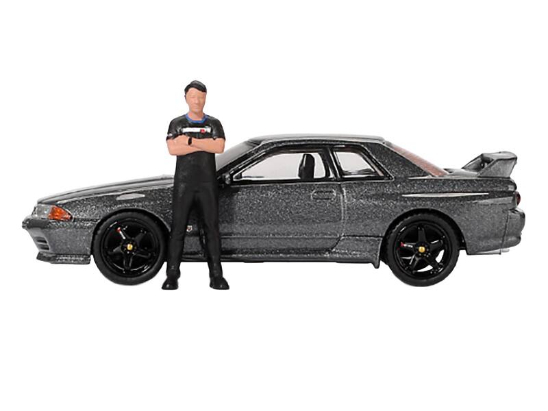 Alt View 1. True Scale Miniatures - Nissan Skyline GT-R (R32) RHD Gunmetal Gray Metallic with Figure Limited Edition 1/64 Diecast Model Car by Mini GT.