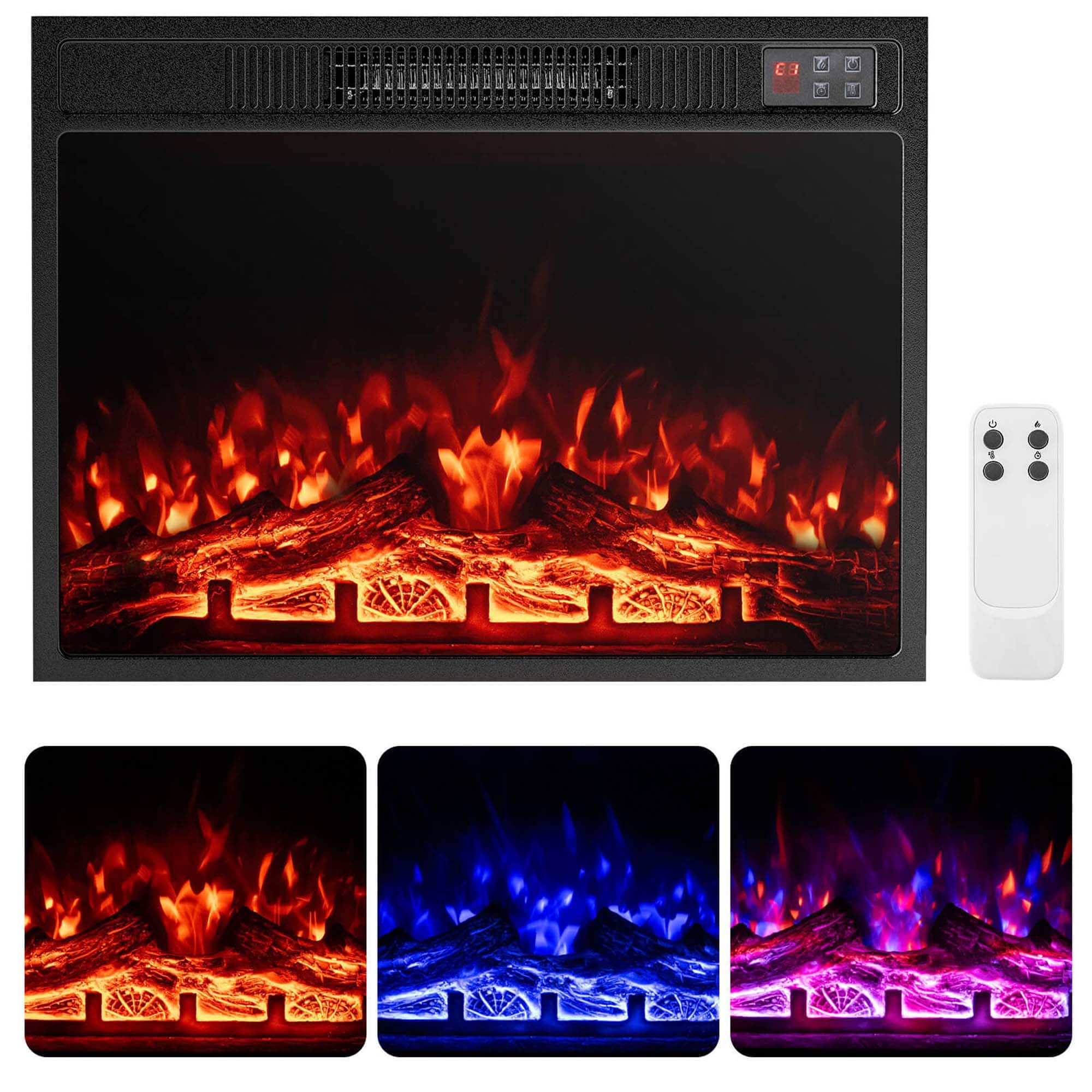 Front. Costway - Costway 23" Electric Fireplace Insert with Remote Control Adjustable Flame Color Brightness - Black.