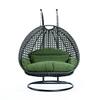 Front. LeisureMod - Leisuremod Outdoor 2-Person Charcoal Wicker Egg Swing Chair with Steel Stand, Washable Cushions & Waterproof Cover - Dark Green.