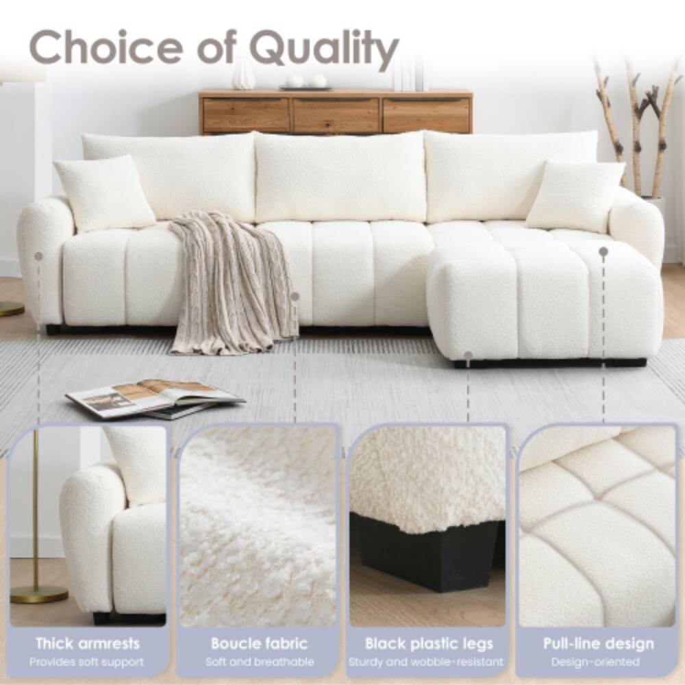 Choice of Quality

- Thick armrests: Provides soft support
- Boucle fabric: Soft and breathable
- Black plastic legs: Sturdy and wobble-resistant
- Pull-line design: Design-oriented