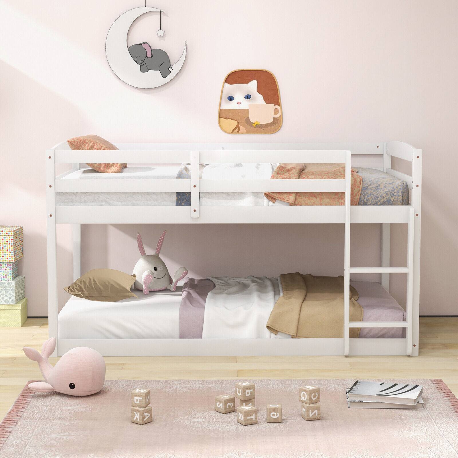 Angle. SlickBlue - Space-Saving Bunk Bed Frame with High Safety Rails and Ladder Access - White.