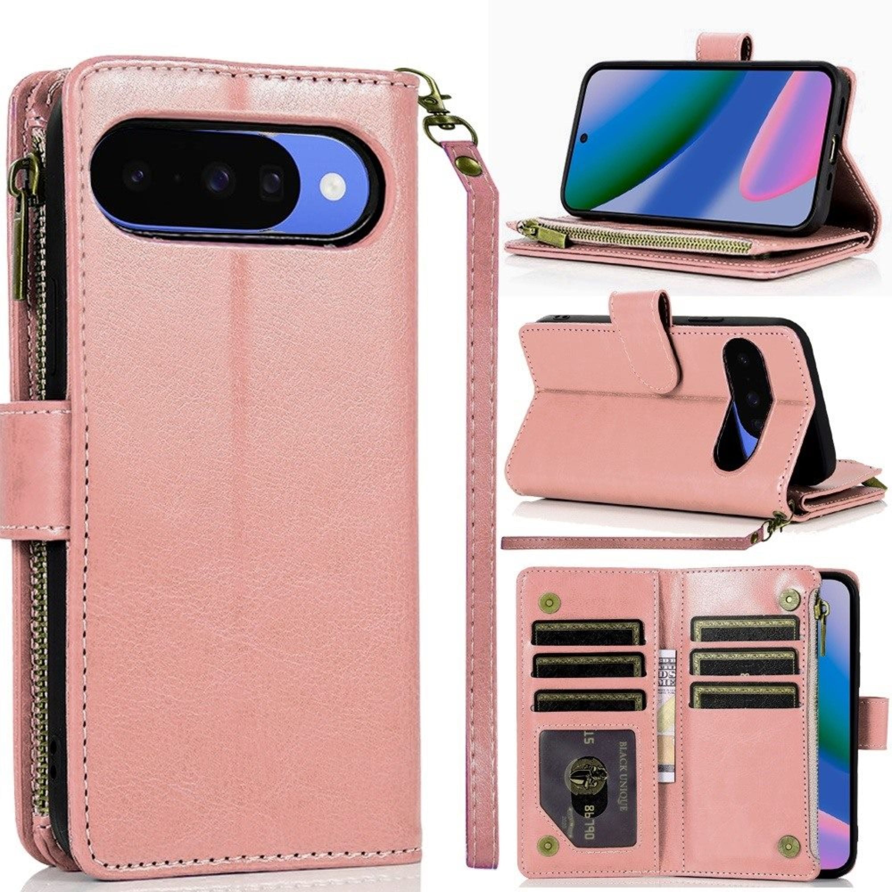 Kitcheniva - Case Luxury Wallet With Zipper Wristlet And Tempered Glass For Google Pixel 11/11 Pro - Rose Gold price history on PriceWatchPro
