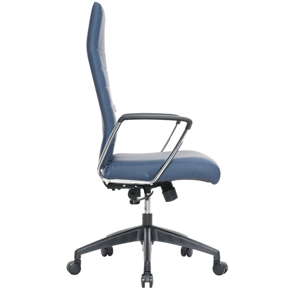 Alt View 4. LeisureMod - Hilton High-Back Adjustable Office Desk Chair Upholstered in Leather with Steel Frame, Swivel, and Ergonomic Support - Navy Blue.