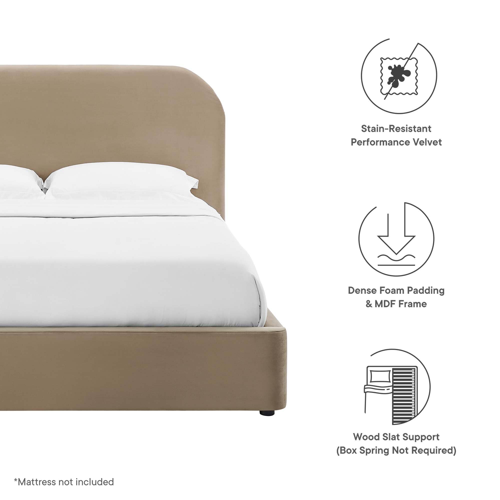 - Stain-Resistant Performance Velvet
- Dense Foam Padding & MDF Frame
- Wood Slat Support (Box Spring Not Required)
- *Mattress not included