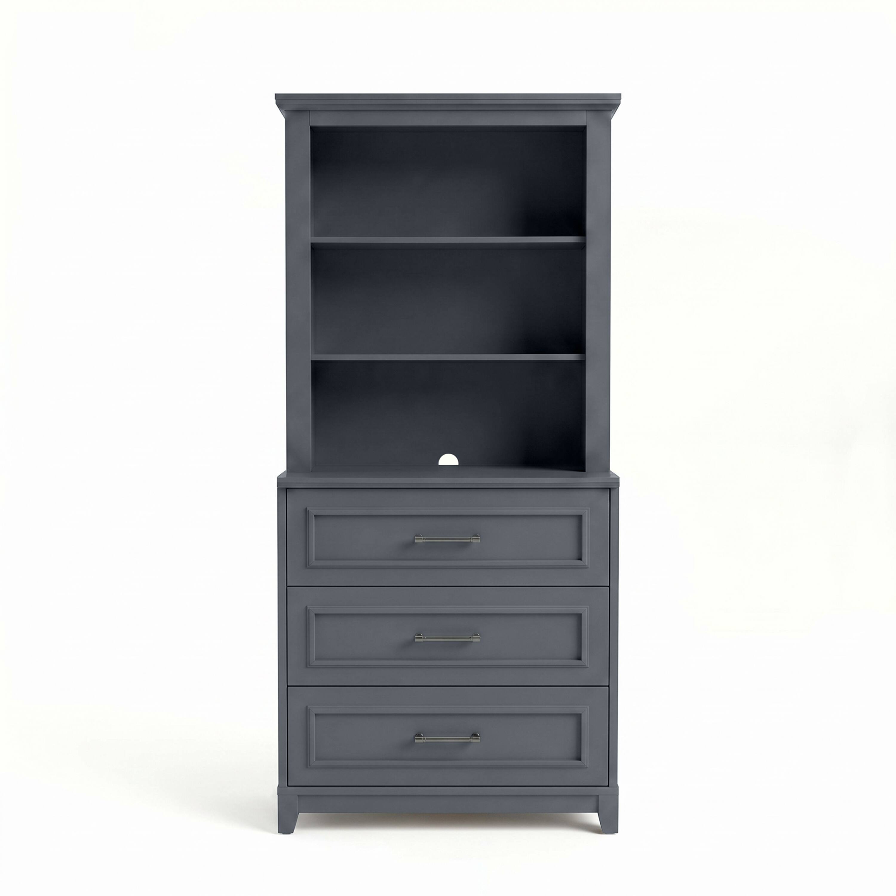 Alt View 1. Martha Stewart - Lily Pond 2-Piece Modular Cabinet with Drawers and Hutch, Premium Hardware, Open Top Shelves, Preassembled Drawer Glides - Slate Blue Frame/Gunmetal Hardware.