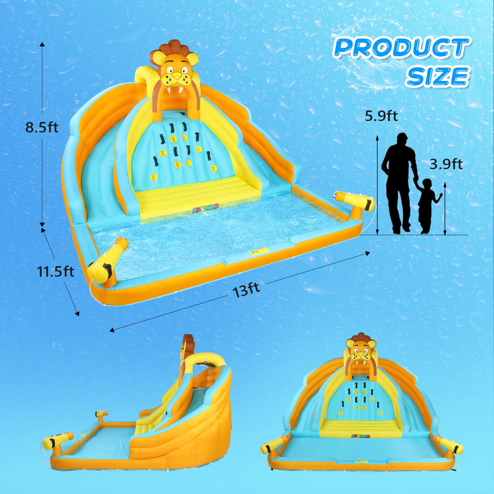 Angle. Winado - 7-in-1 Inflatable Water Slides for Kids Backyard w/2 Slides, Large Climbing Wall for Kids Indoor Outdoor.
