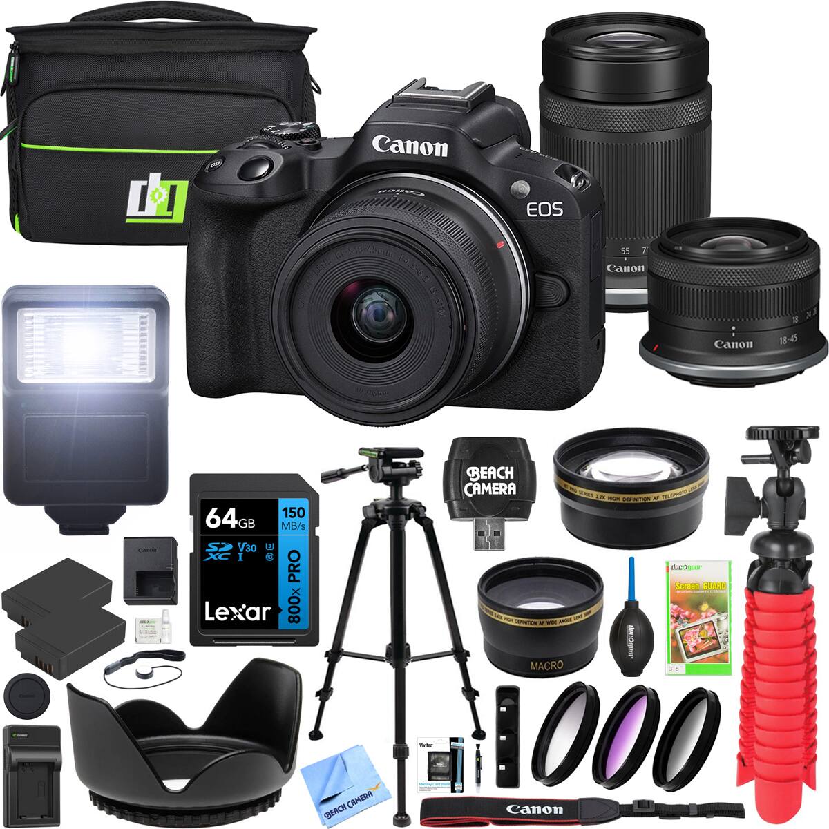 Bundle Canon EOS R50 Mirrorless Camera 2 Lens Kit 18 45mm + 55