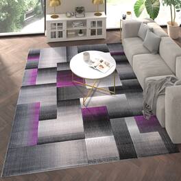 Emma + Oliver - Malaga Modern Cubist Olefin Accent Runner Rug in Gradient Shades with Natural Jute Backing - Purple
