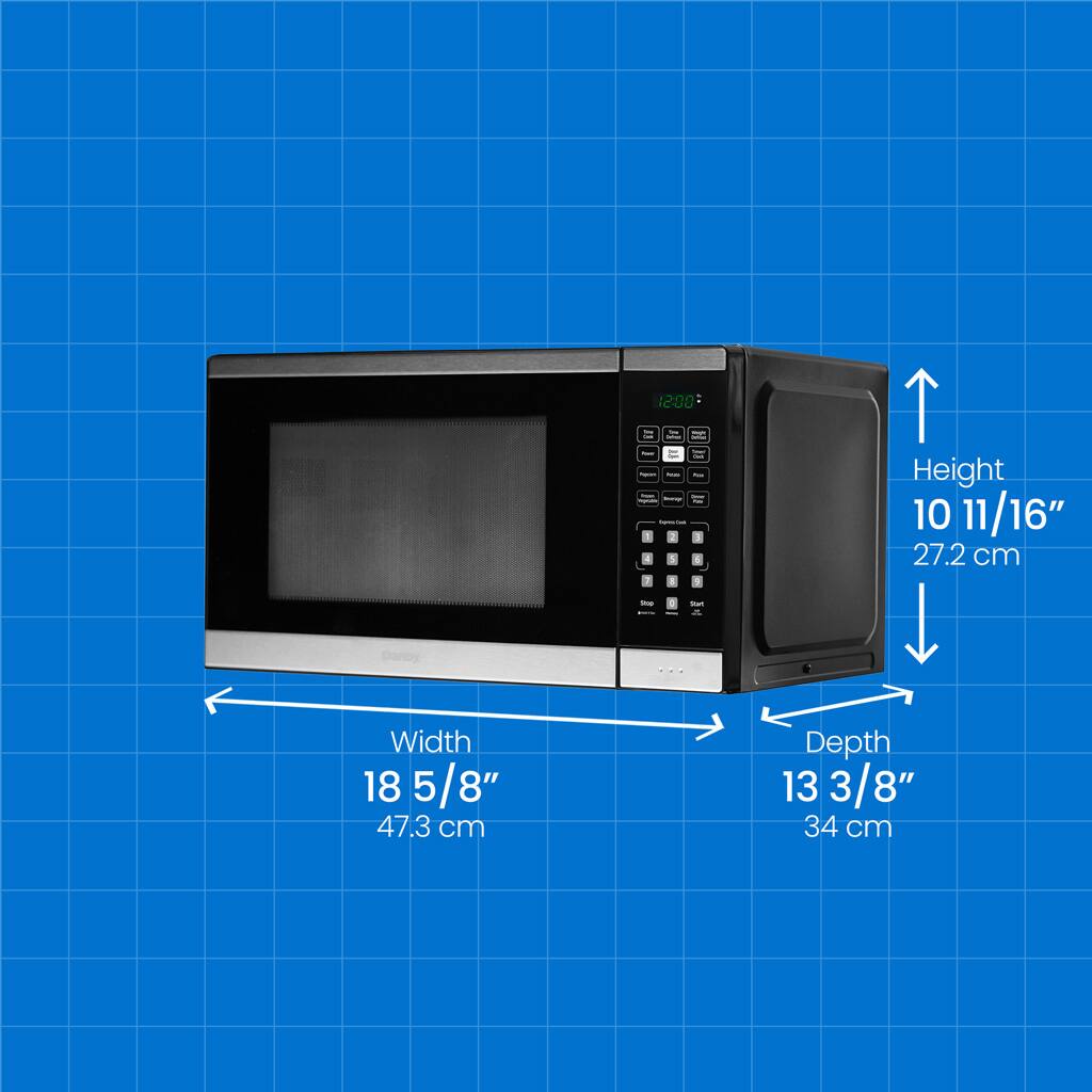 12:00  
Height: 10 11/16" (27.2 cm)  
Width: 18 5/8" (47.3 cm)  
Depth: 13 3/8" (34 cm)