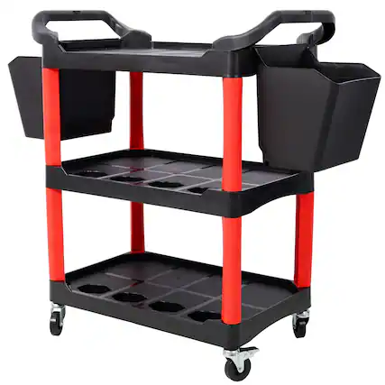 Front. Boyel Living - 17 Inches 3 Tier Black Red Rolling Plastic Utility Tool Cart With Wheels Two Buckets - Red.