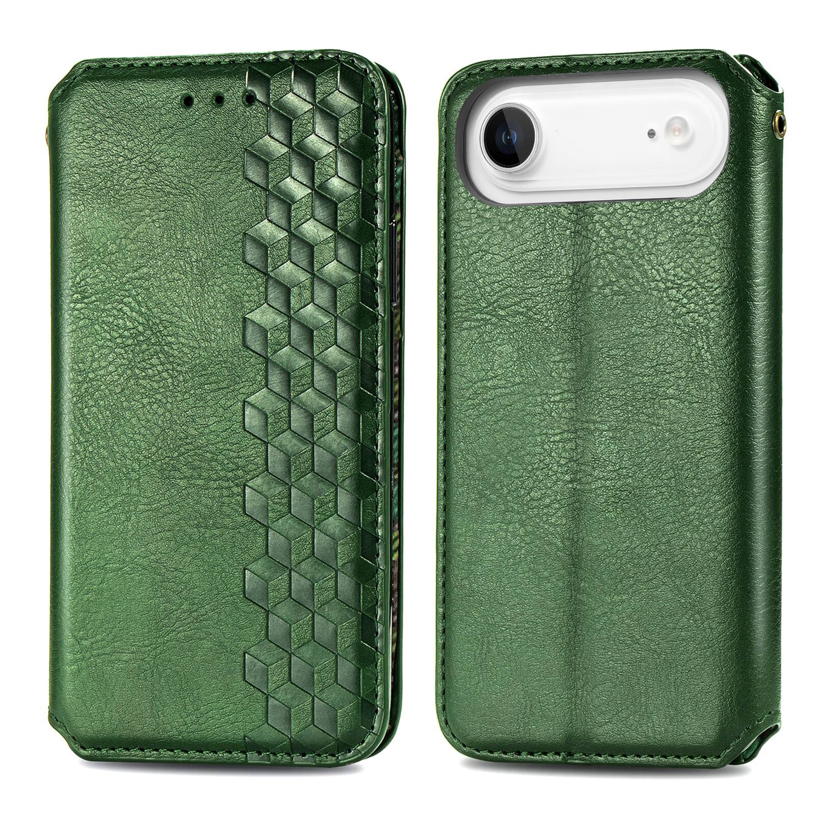 Alt View 2. Dteck - Magnetic Retro PU Leather Wallet Case For iPhone 17 Pro Max Card Slots Kickstand Flip Protective Phone Cover - Green.