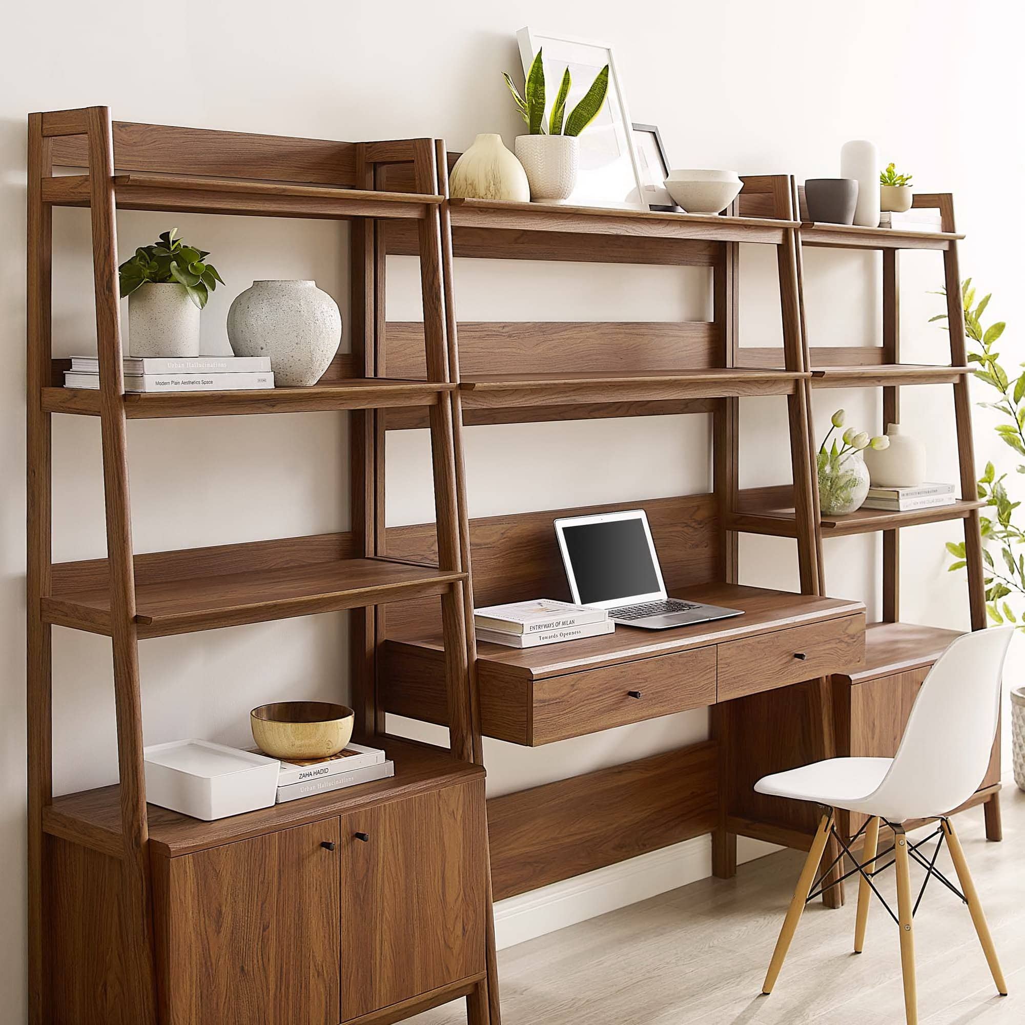 Bixby 3-Piece Wood Office Desk and Bookshelf by Modway - Walnut