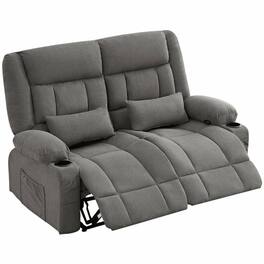 Kadyn - Oversized Recliner Loveseat, Manual 150° Recline, Breathable Fabric, 600lb Capacity, Cup Holders - Gray