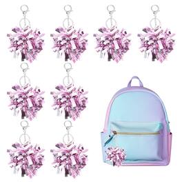 Unique Bargains - 20pcs Cheer Pom Pom Keychain, Plastic Keyring Bulk for Cheerleaders Team Women Sports Events - Pink/Silver Tone