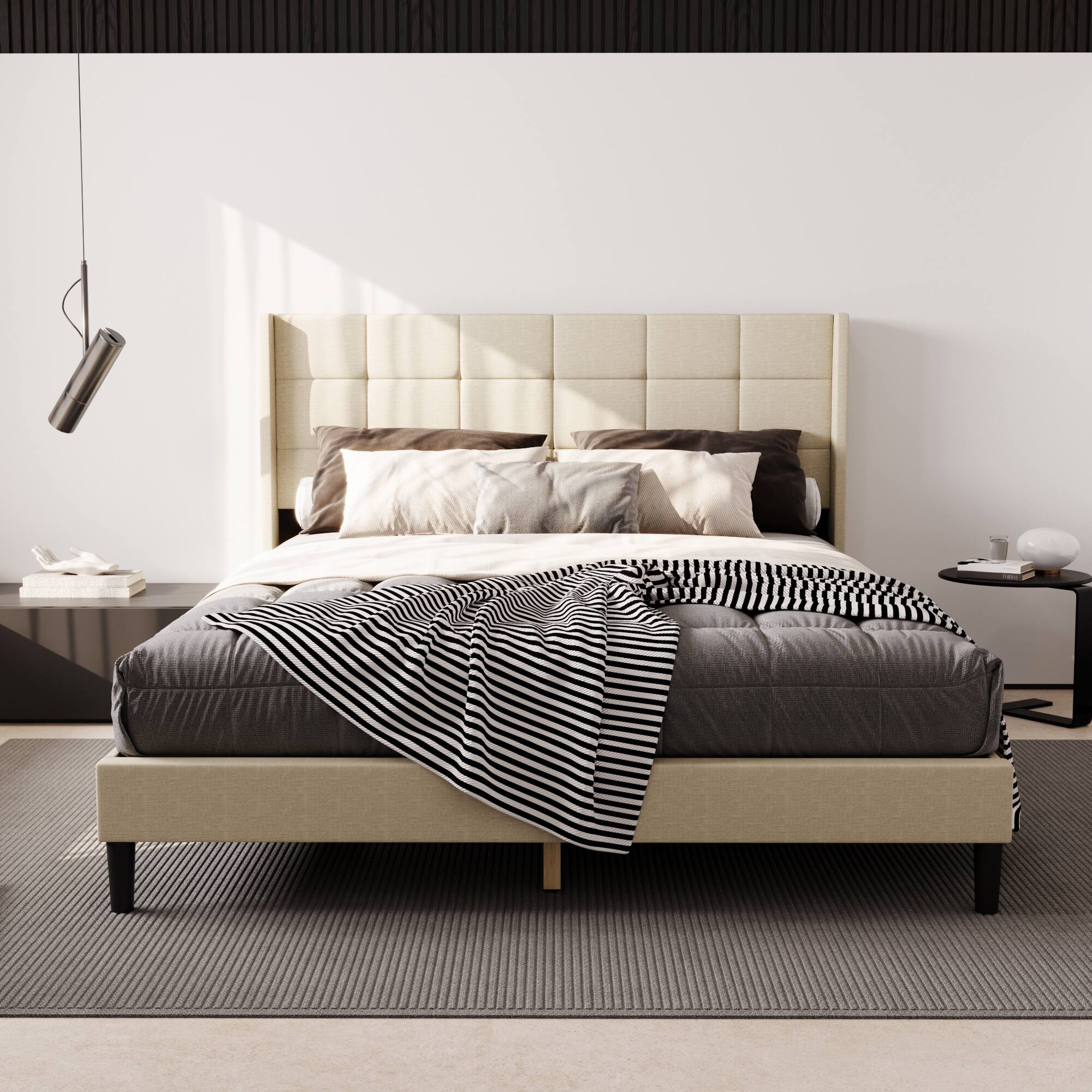 Alt View 10. Famapy - Famapy Upholstered Bed Frame - Reinforced Slats, Thickened Pine Boards for Stable Support - White.