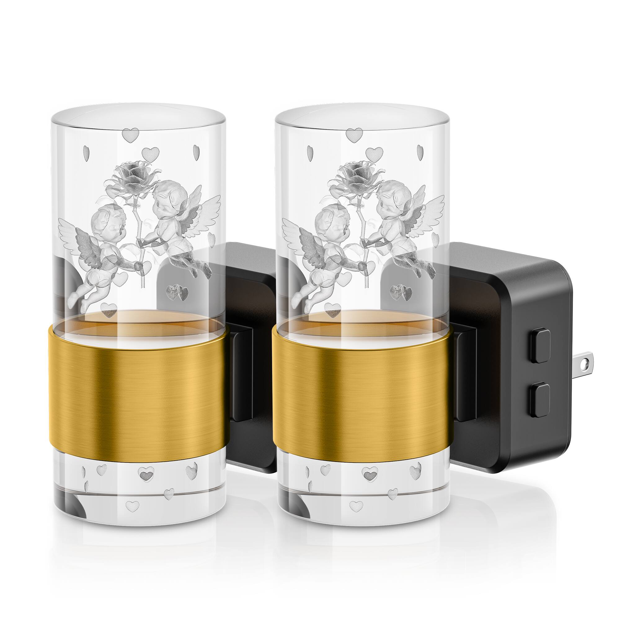 Front. Jandcase - JANDCASE 2-Pack 1W Plug-in Night Light, RGB+Color Changing, 3-Step Dimming, Color Memory, Dusk-to-Dawn - Black and Gold.