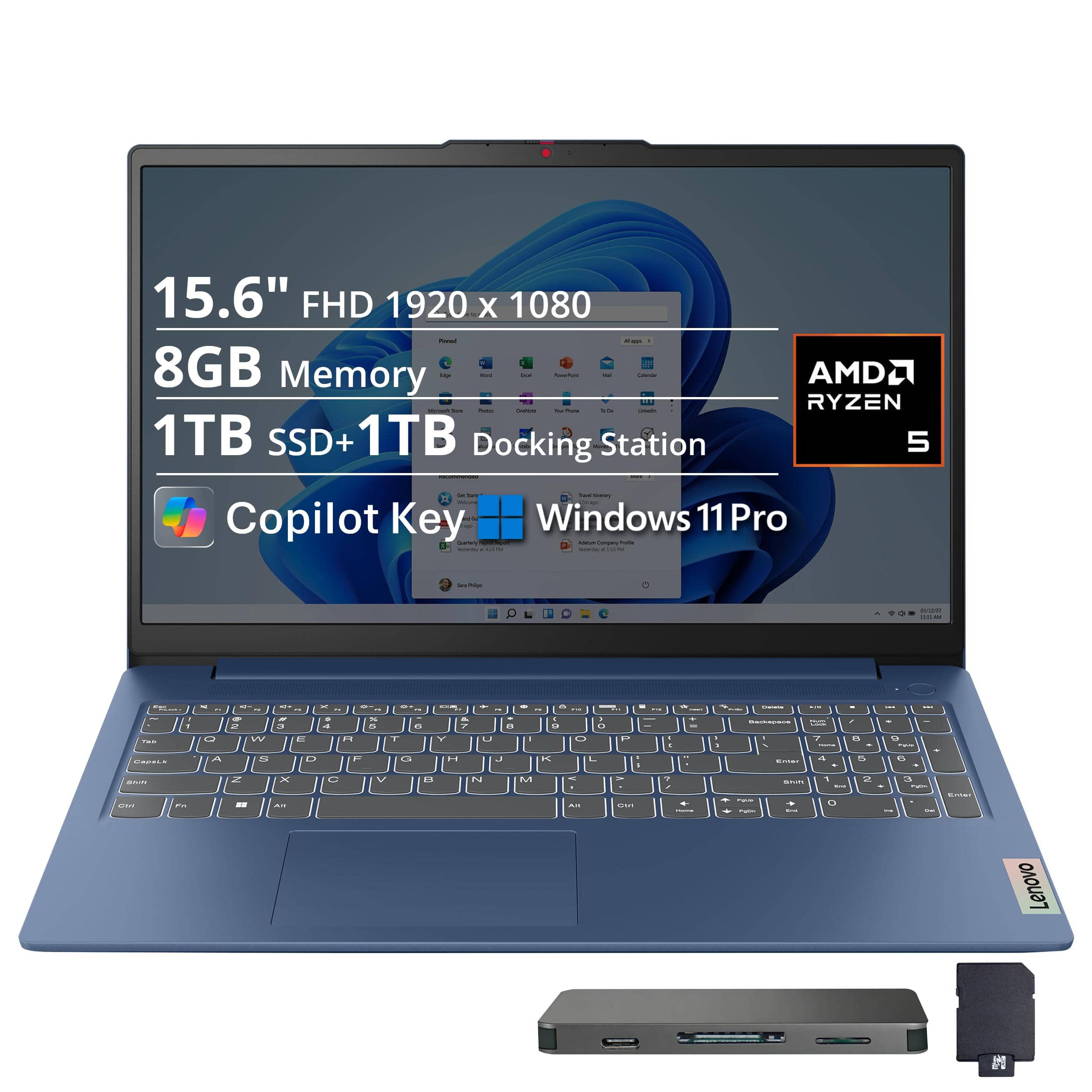 "Lenovo - Upgraded - IdeaPad Slim 3 15.6"" FHD Laptop,Ryzen 5 40,8GB RAM,1TB SSD+1TB Dock Set,Radeon 610M,WiFi 6,Win11 Pro - Abyss Blue" price history on PriceWatchPro