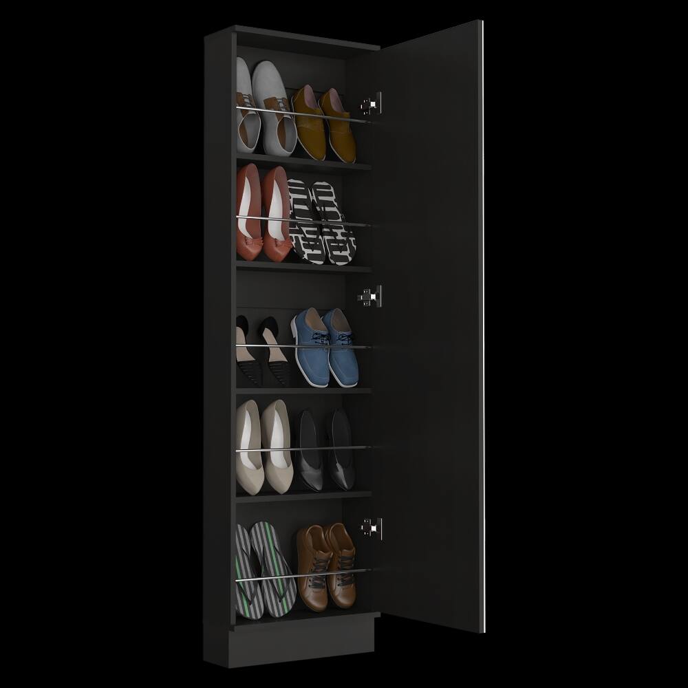 Left. Loheer - Loheer black mirrored shoe cabinet, Five-Tier Storage, 67 inch tall shoe rack - Black.