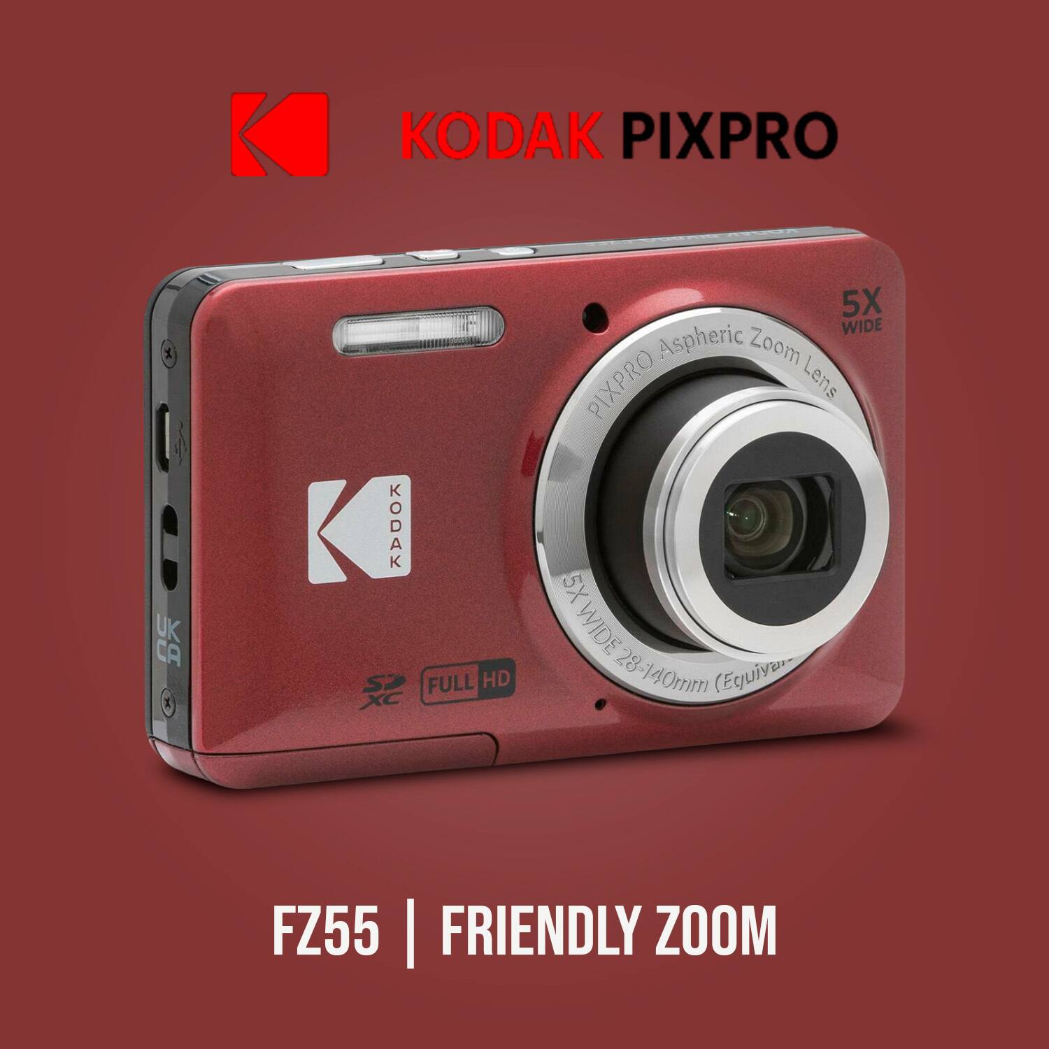 KODAK PIXPRO  
5X WIDE  
PIXPRO Aspheric Zoom Lens  
5X WIDE 28-140mm (Equivalent)  
FULL HD  
FZ55 | FRIENDLY ZOOM