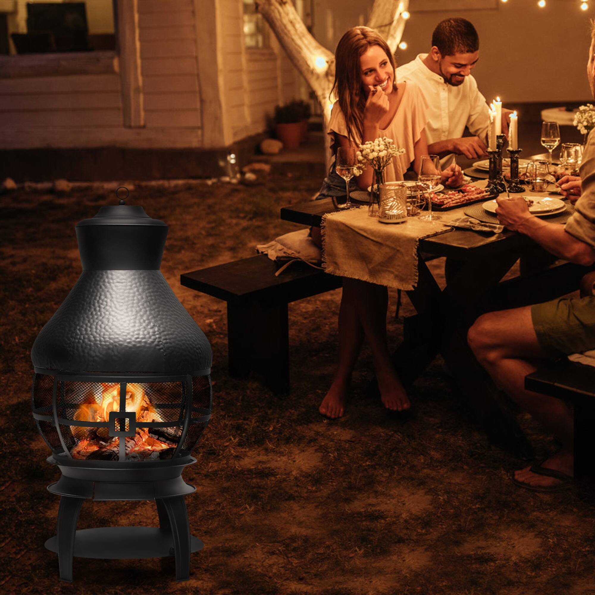 Alt View 3. Gymax - Gymax Patio Fire Pit Chimenea Fireplace Wood Burning Heater Garden Backyard - Black.
