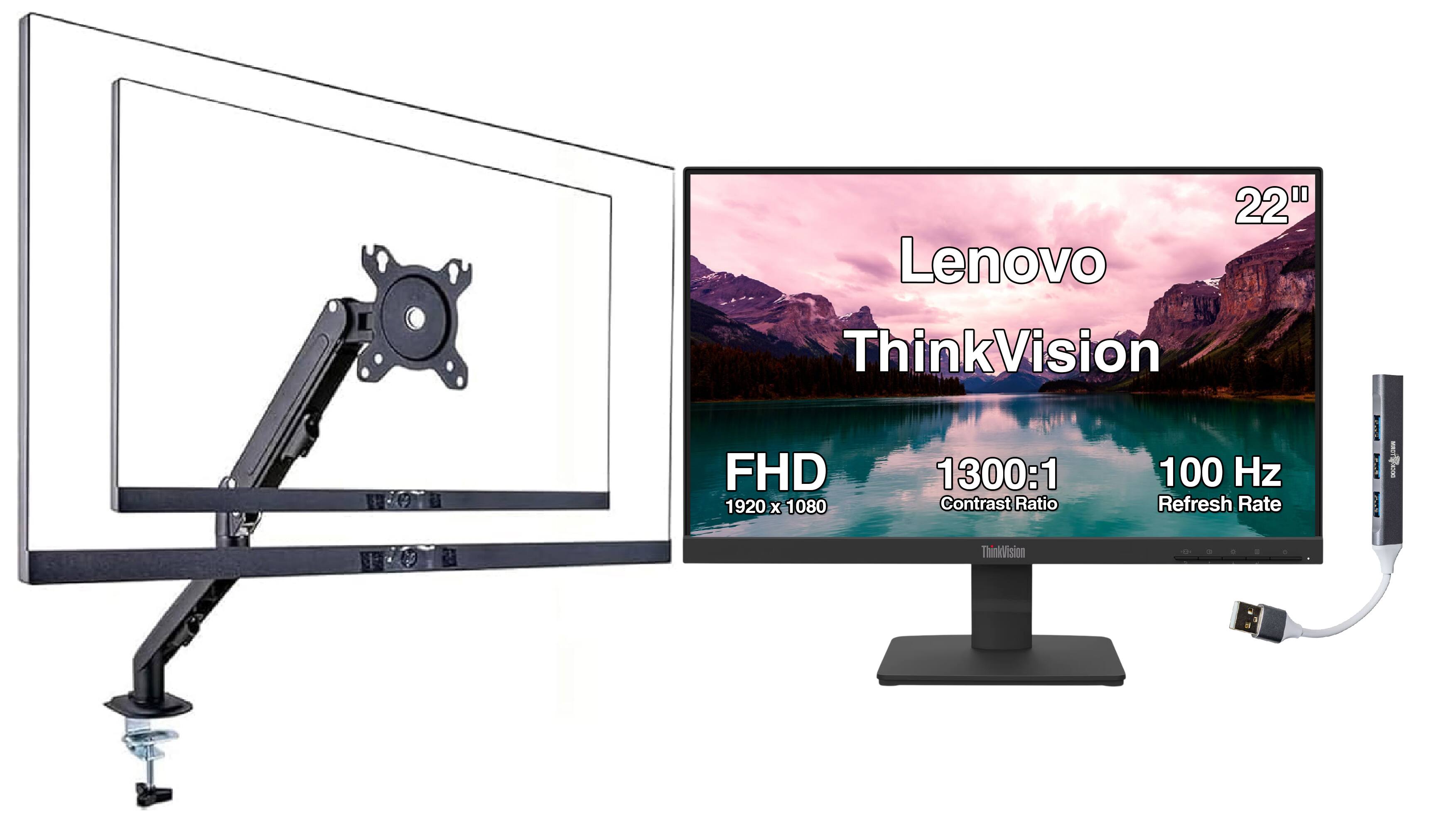 22" Lenovo ThinkVision  
FHD 1920 x 1080  
1300:1 Contrast Ratio  
100 Hz Refresh Rate  
porconations! 100  
I  
ThinkVision