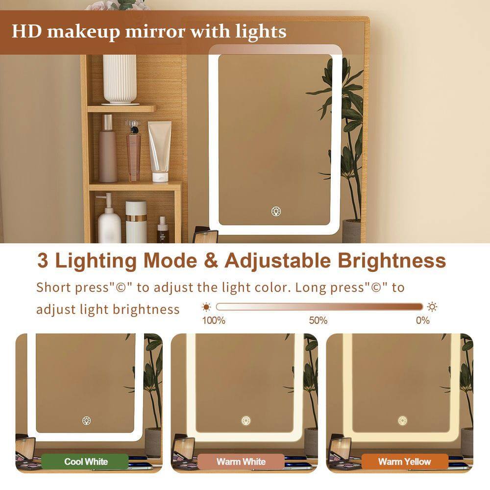 HD makeup mirror with lights

3 Lighting Mode & Adjustable Brightness

Short press "C" to adjust the light color. Long press "C" to adjust light brightness

100% 50% 0%

Cool White Warm White Warm Yellow