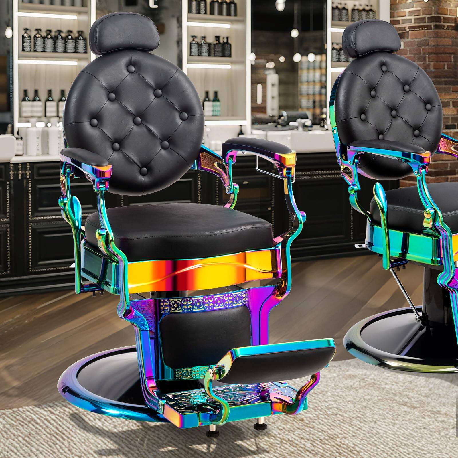 Angle. Winado - Heavy Duty Barber Chair with Aluminum Alloy Frame, Adjustable Headrest, Footrest 135° Recline for Barbershops Salon Spa - Black With Laser Frame.