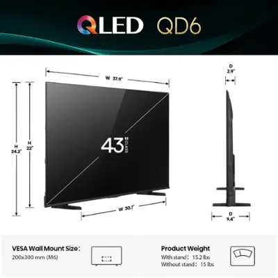 Hisense - 43" Class QD6 Series QLED 4K UHD Smart Fire TV (2025)