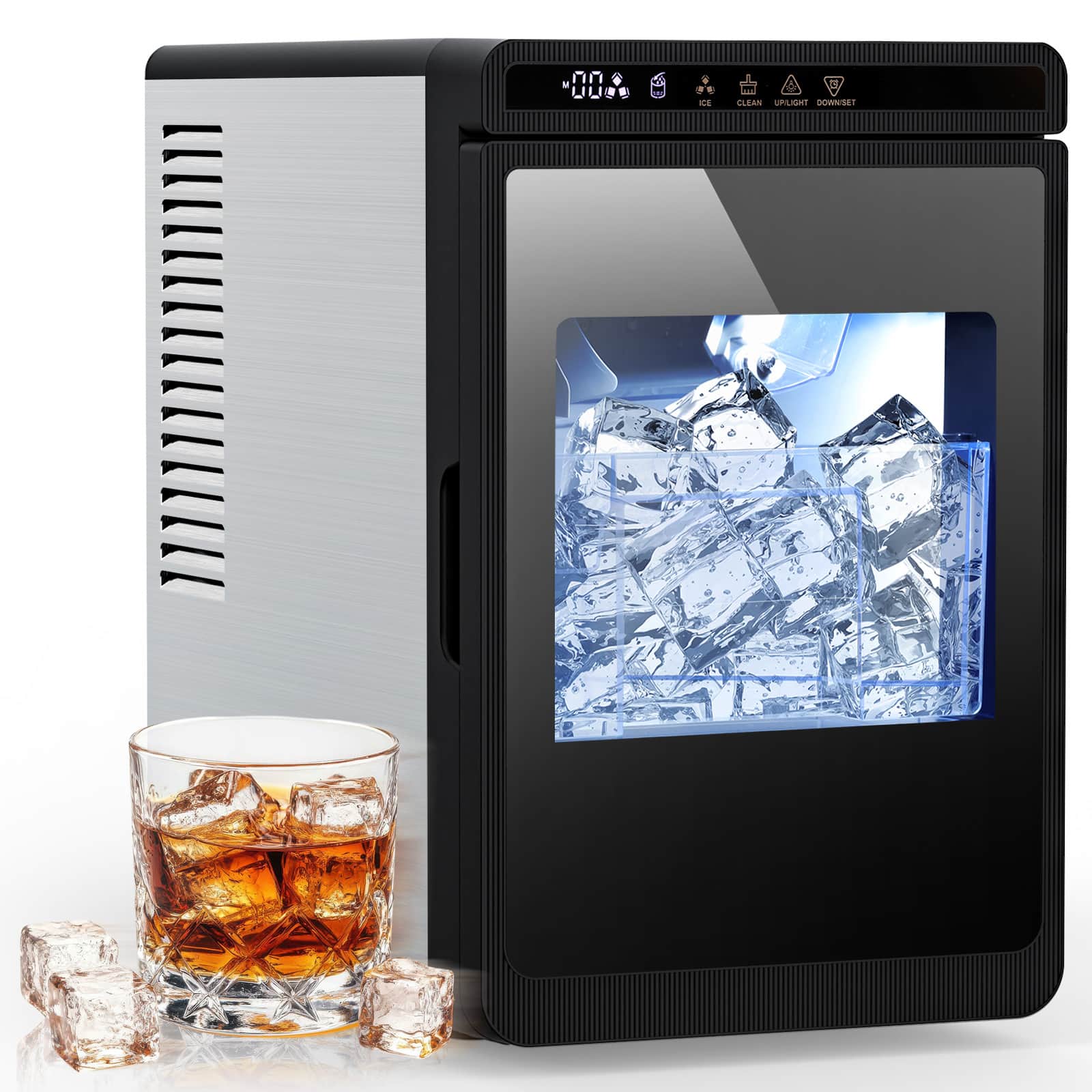 Electactic - 4.4-lb Ice Storage 27-lb Ice Per day Portable/Countertop Cubed Ice Make - Black