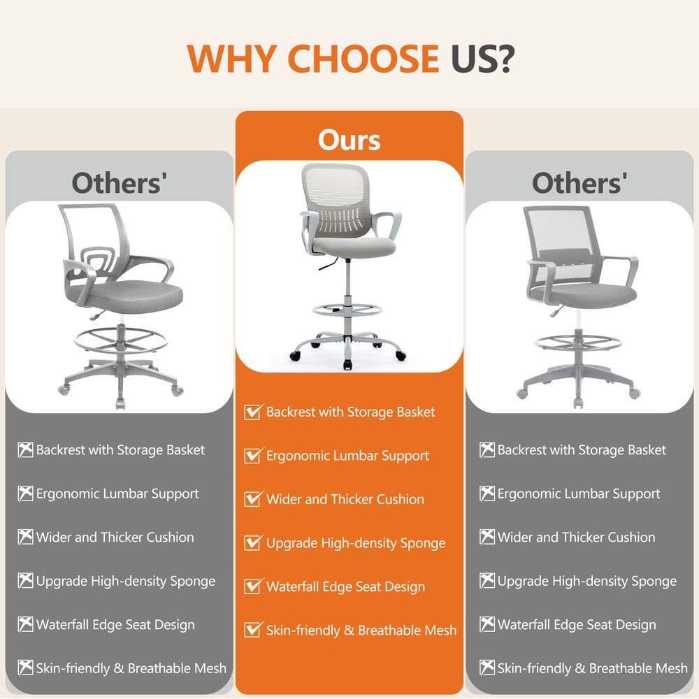 WHY CHOOSE US?

Others'  
- Backrest with Storage Basket  
- Ergonomic Lumbar Support  
- Wider and Thicker Cushion  
- Upgrade High-density Sponge  
- Waterfall Edge Seat Design  
- Skin-friendly & Breathable Mesh  

Ours  
- Backrest with Storage Basket  
- Ergonomic Lumbar Support  
- Wider and Thicker Cushion  
- Upgrade High-density Sponge  
- Waterfall Edge Seat Design  
- Skin-friendly & Breathable Mesh  

Others'  
- Backrest with Storage Basket  
- Ergonomic Lumbar Support  
- Wider and Thicker Cushion  
- Upgrade High-density Sponge  
- Waterfall Edge Seat Design  
- Skin-friendly & Breathable Mesh