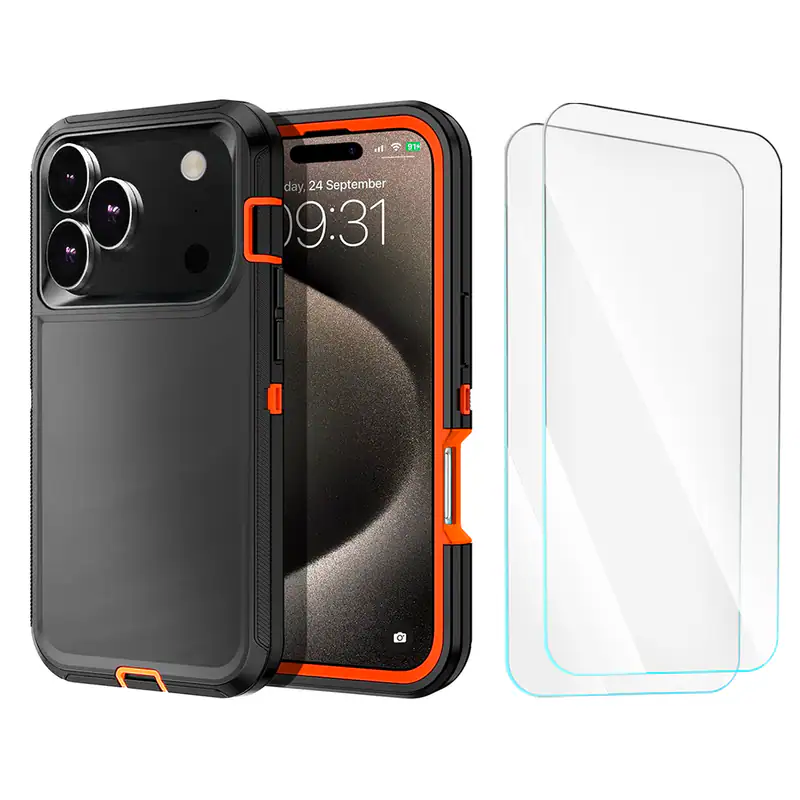 Entronix - iPhone 17 Pro Max Bundle - Heavy Duty Case with 2 Clear Screen Protectors - Orange