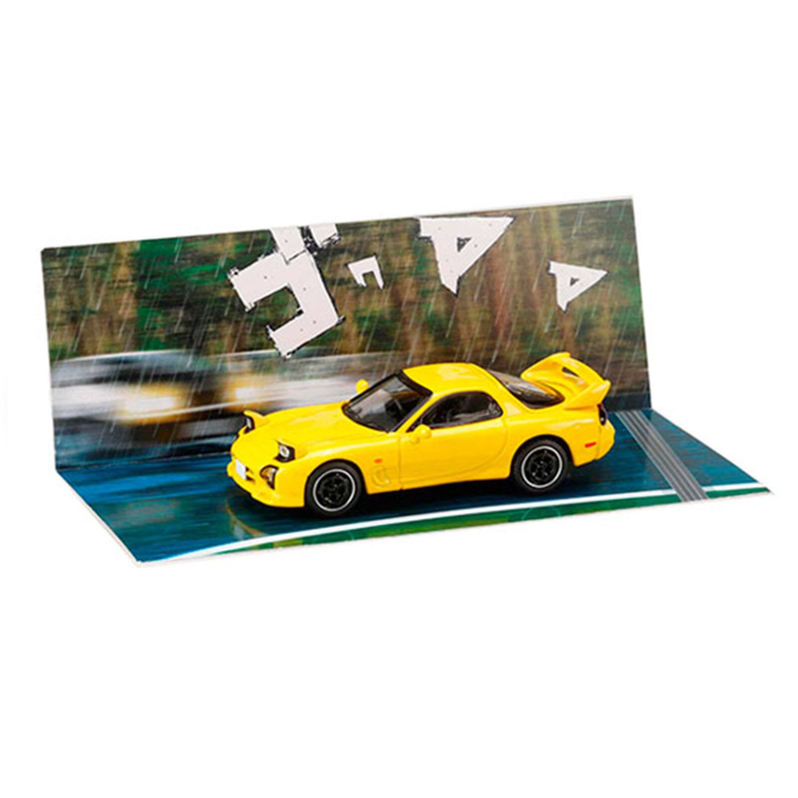 Alt View 3. Hobby Japan - Mazda RX-7 (FD3S) RHD Yellow "Initial D" (1995-2013) Manga "Diorama Set Series" 1/64 Diecast Model Car by Hobby Japan.
