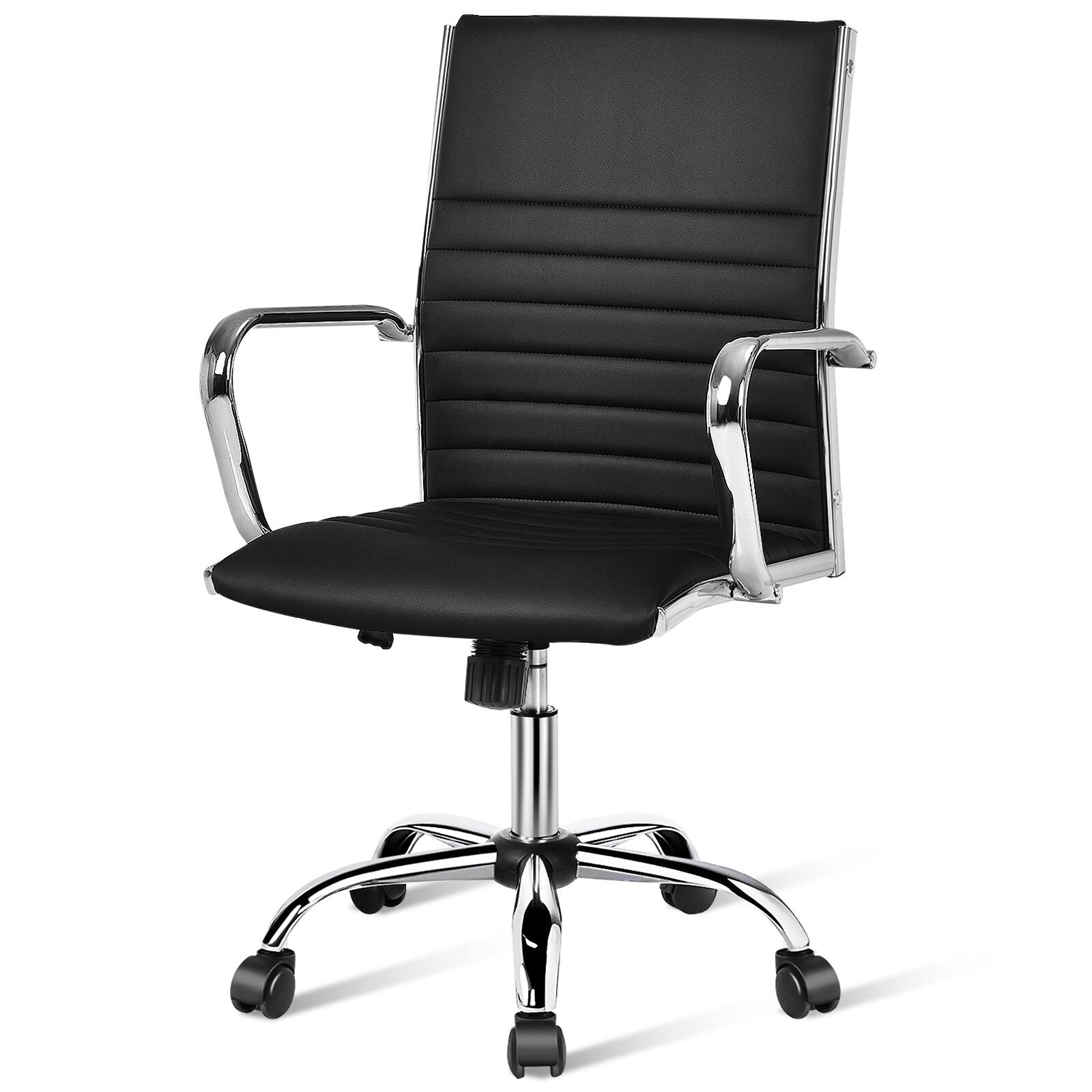 Front. Ecooso - High-Back Ribbed Office Chair with Armrests, Ergonomic Desk Chair for Home Office - Black.