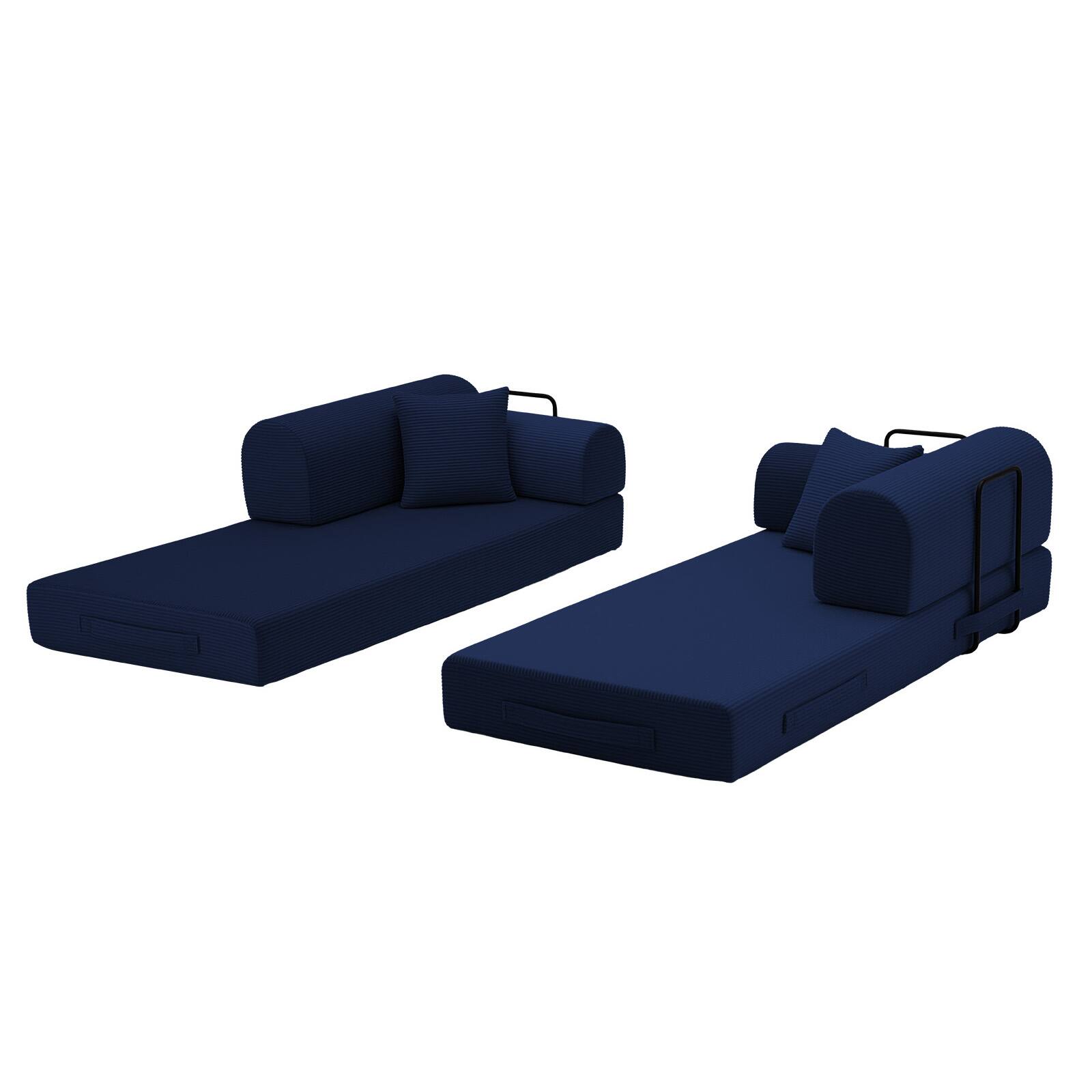 Alt View 2. Anysun - Corduroy Convertible Sleeper Sofa Bed - Folding Mattress Couch with Fixed Frame for Living Room & Bedroom - Blue.