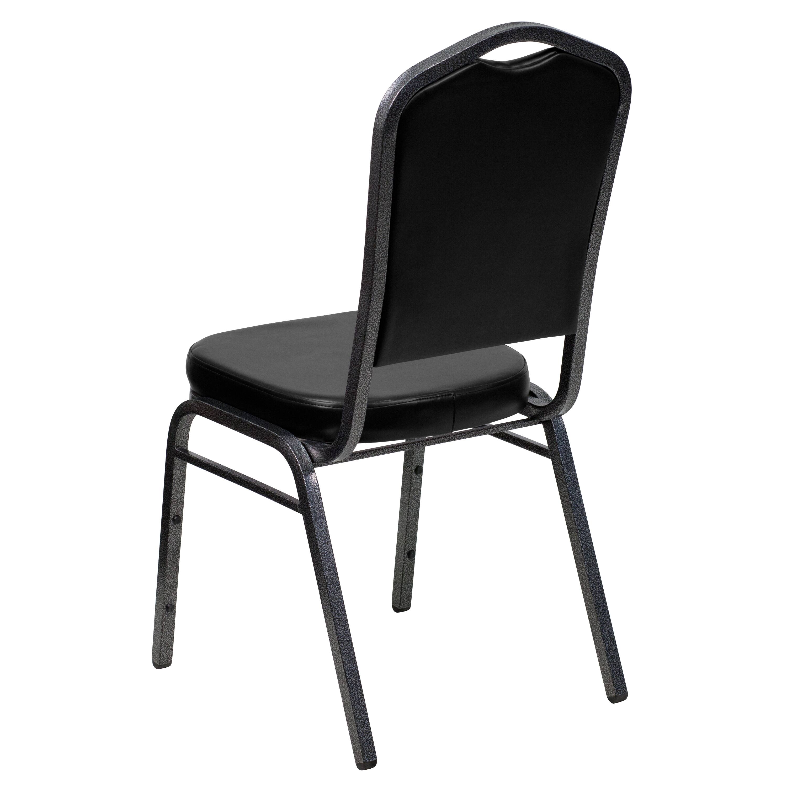 Alt View 6. Emma + Oliver - 4 Pack Crown Back Stacking Banquet Chair - Black Vinyl/Silver Vein Frame.