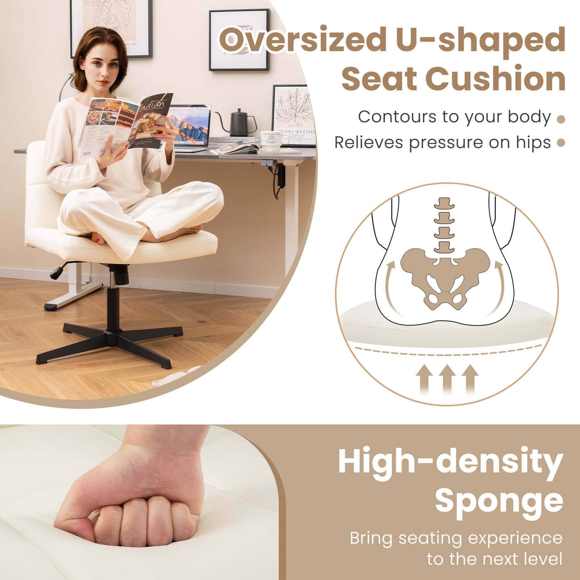 Oversized U-shaped Seat Cushion contours to your body, relieves pressure on hips, and brings seating experience to the next level.