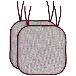 Sweet Home Collection - Cameron Memory Foam No Slip Back 16" x 16" Chair Pad Cushion with Ties, 2-Pack - Wine/White