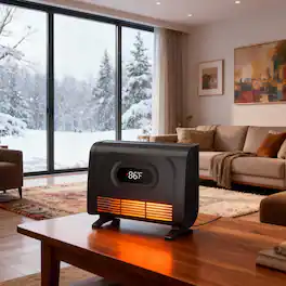 Parrot Uncle - 1500W Waterproof LED Display Space Heater with Adjustable Thermostat Remote Control and Timer for Home, Office - Black