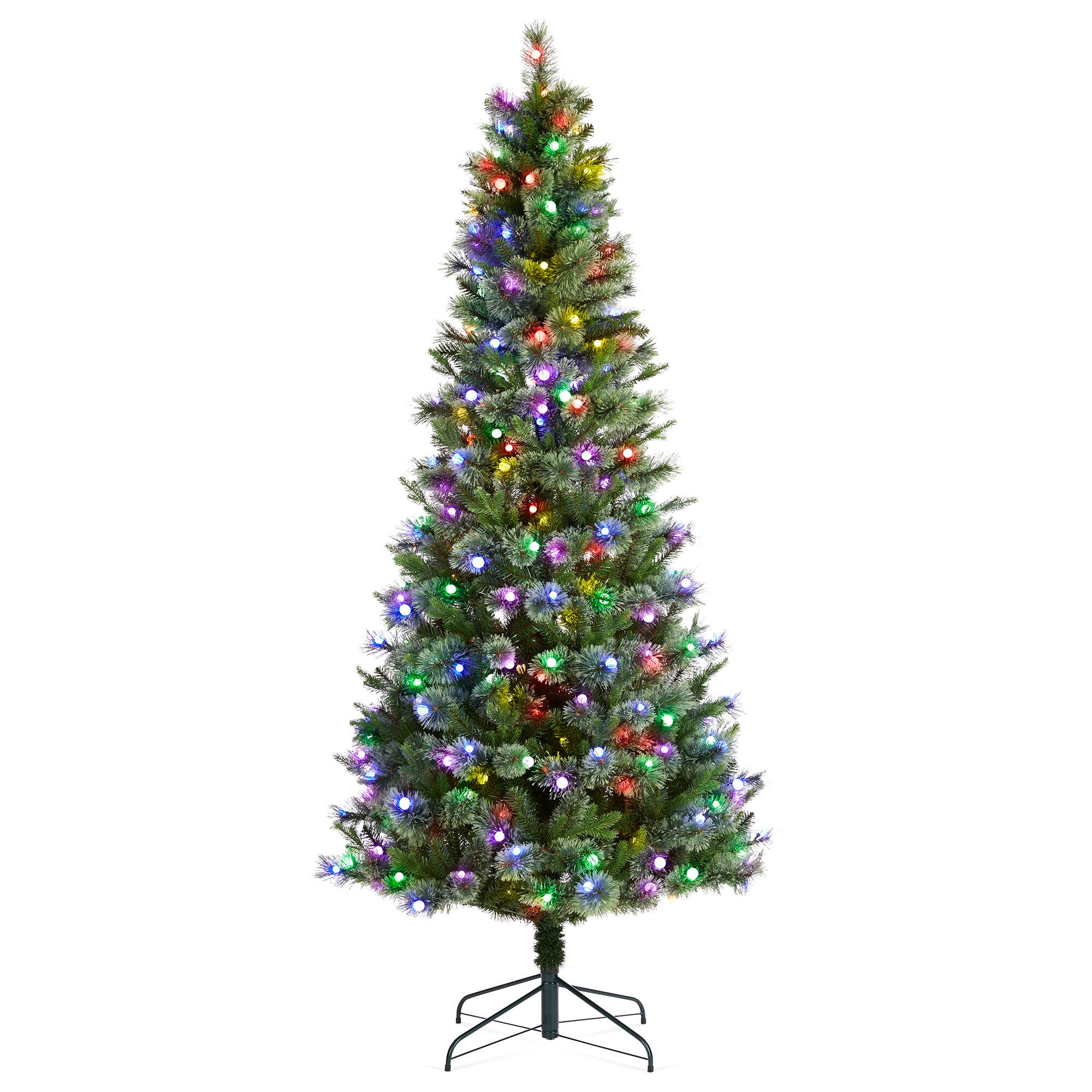 Angle. Glitzhome - 7.5ft Pre-Lit Cashmere Slim Pine Artificial Christmas Tree with 350 Globe Lights - Green.