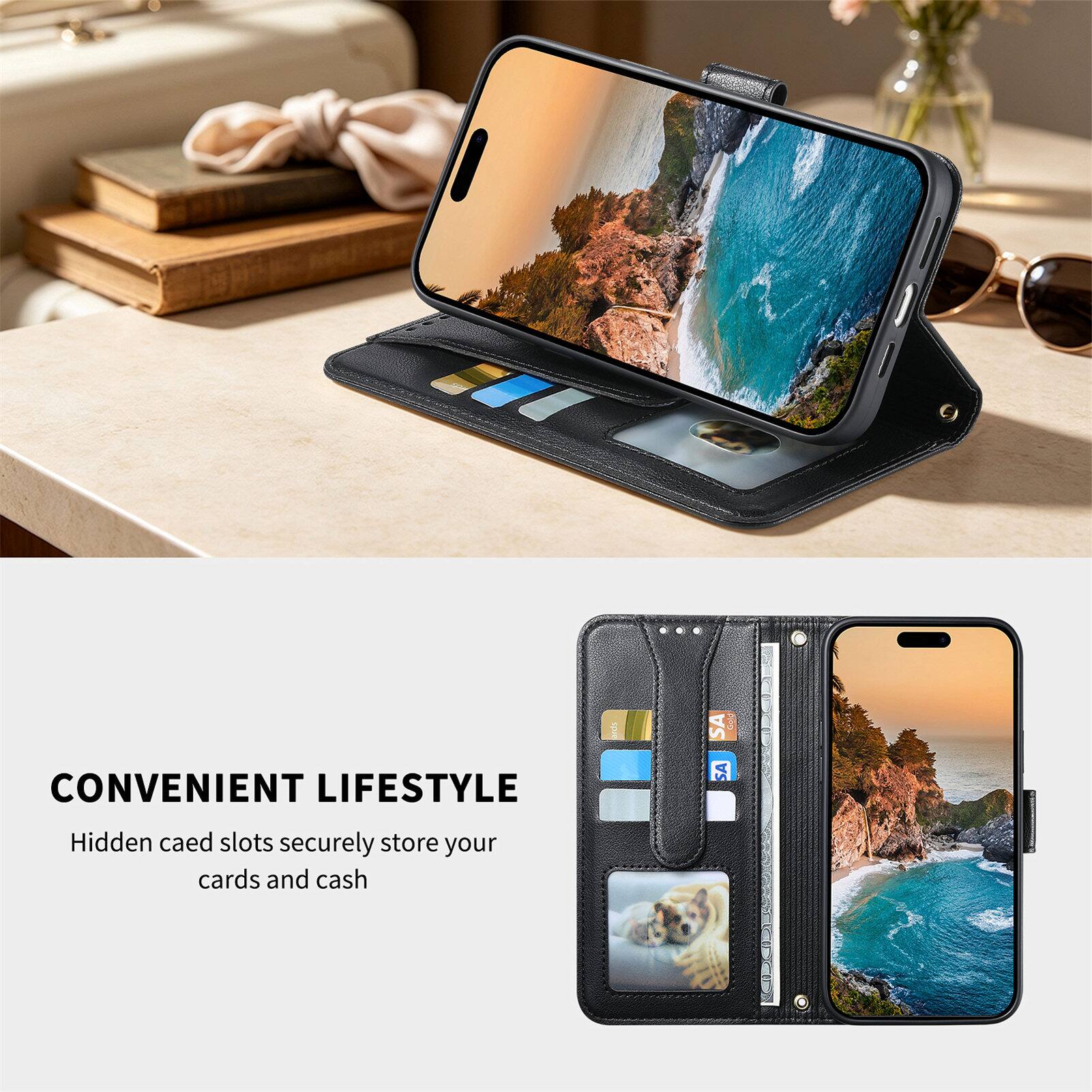 CONVENIENT LIFESTYLE  
Hidden card slots securely store your cards and cash