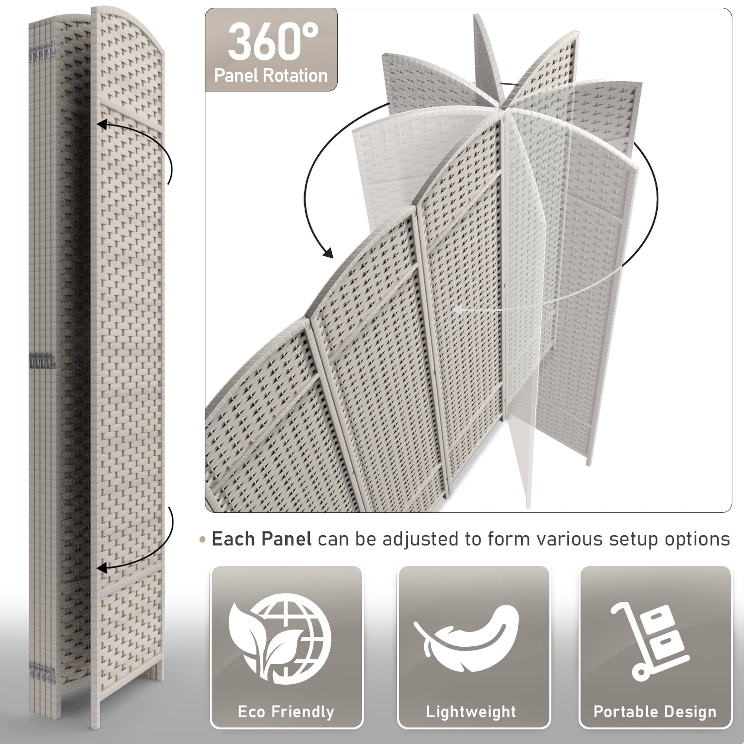 360° Panel Rotation

Each Panel can be adjusted to form various setup options

Eco Friendly

Lightweight

Portable Design