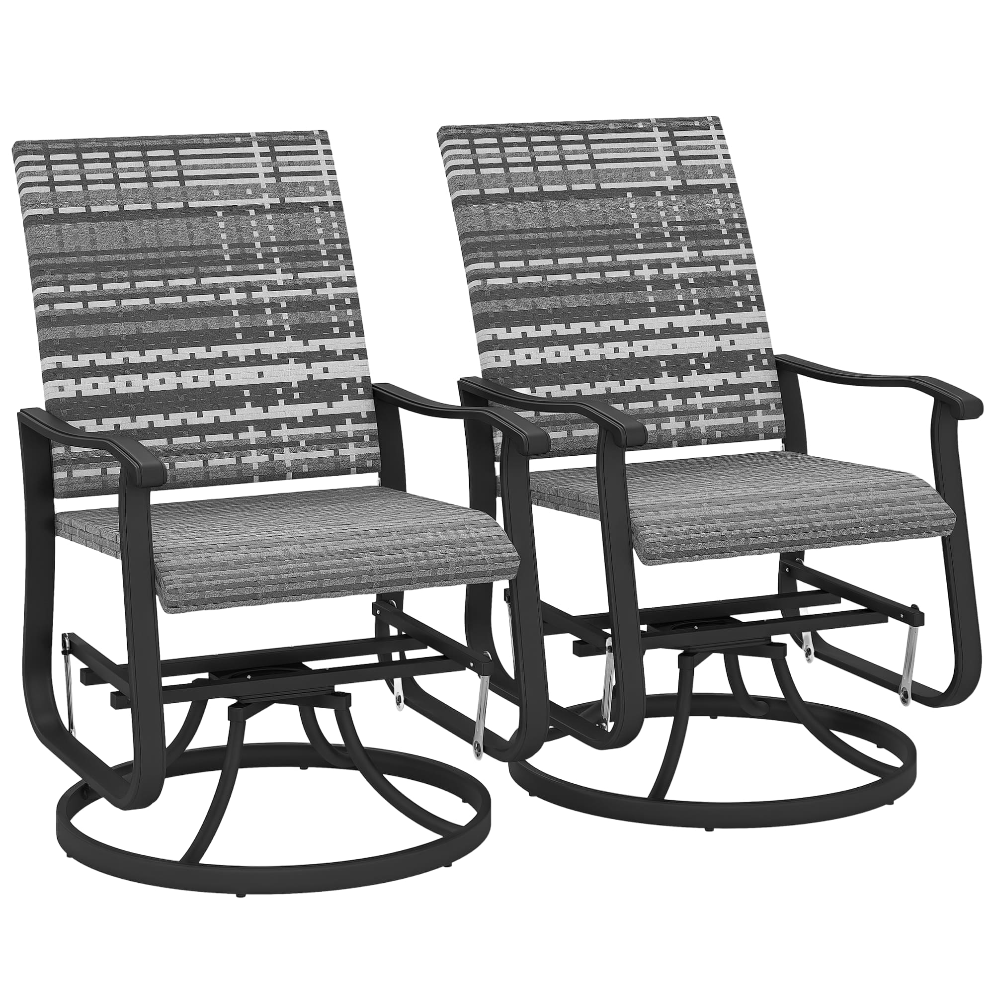 Outsunny - Patio Glider Chair Set of 2, Wicker Rattan Outdoor Swivel Chair with Steel Frame, High Back, Armrests, Porch Glider - Gray